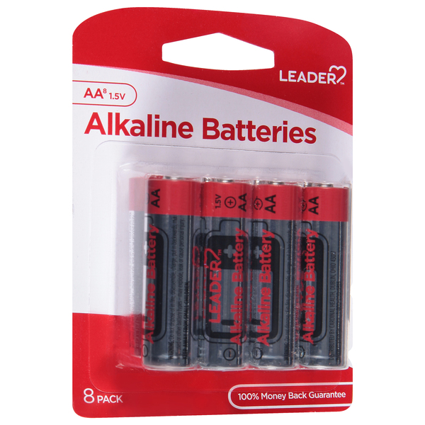 Image for Leader Batteries, Alkaline, AA, 1.5 Volt, 8 Pack, 8ea from Roger's Family Pharmacy