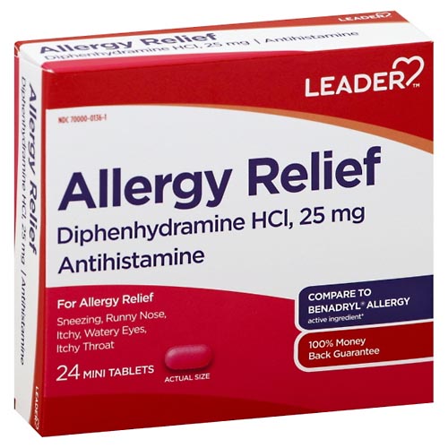 Image for Leader Allergy Relief, 25 mg, Mini Tablets,24ea from Roger's Family Pharmacy