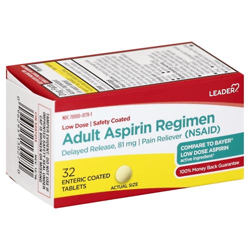 Image for Leader Aspirin Regimen, Adult, Enteric Coated Tablets,32ea from Roger's Family Pharmacy