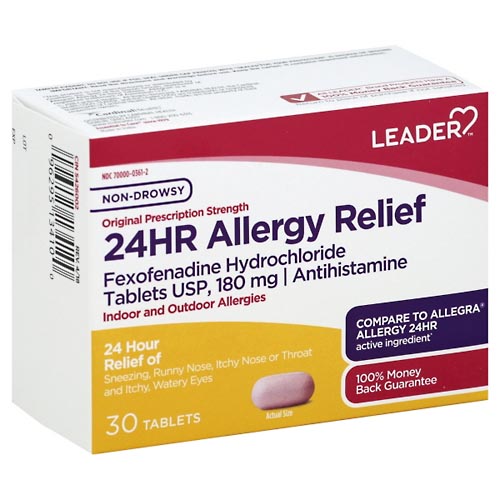 Image for Leader Allergy Relief, 24 Hr, Non-Drowsy, Original Prescription Strength, Tablets,30ea from Roger's Family Pharmacy